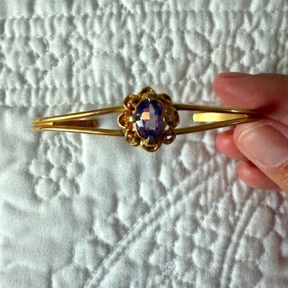 Vintage Genuine Amethyst Gold-Tone Matching Cuff B Jewelry - Vintage Genuine Amethyst Gold-Tone  Cuff Bracelet